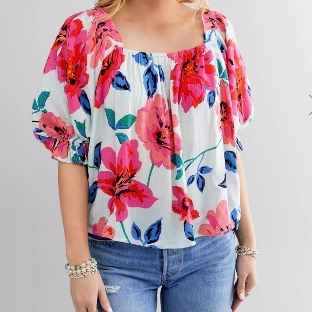 Billabong Floral Woven Puff Top Small